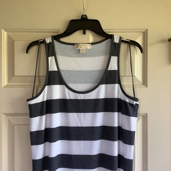Michael Kors Sleeveless Wide Striped Maxi Dress Grey White SZ XL - Picture 3 of 13